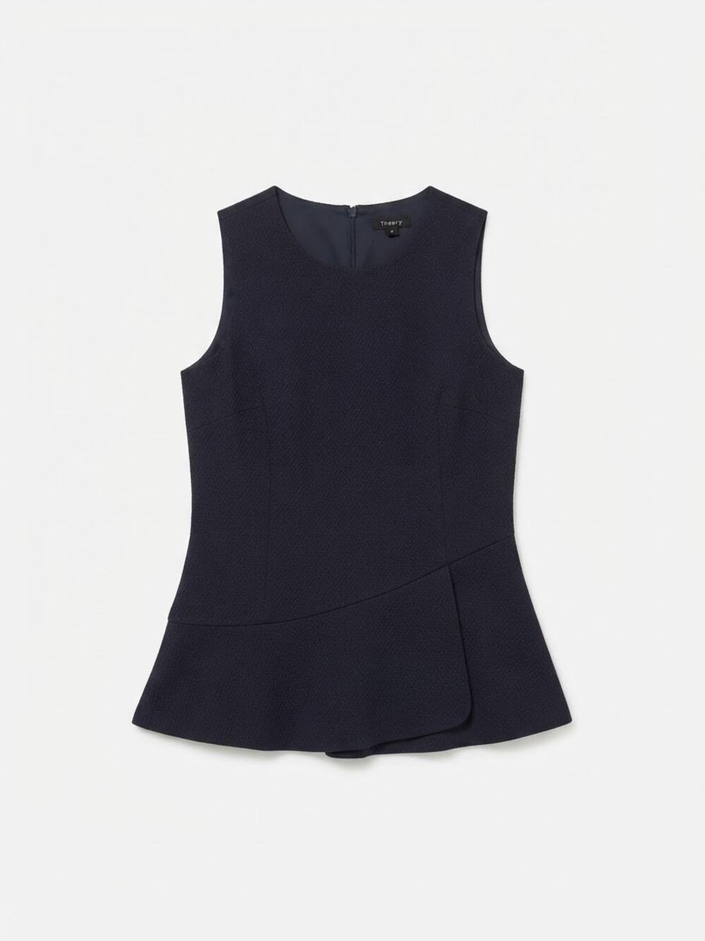 Theory Wool Blend Peplum Top Women Size 0 Black Sleeveless Blouse Chic Minimalis